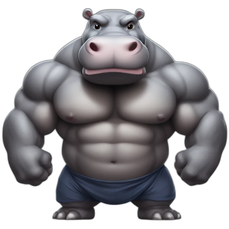 very strong and muscular hippo flexing emoji