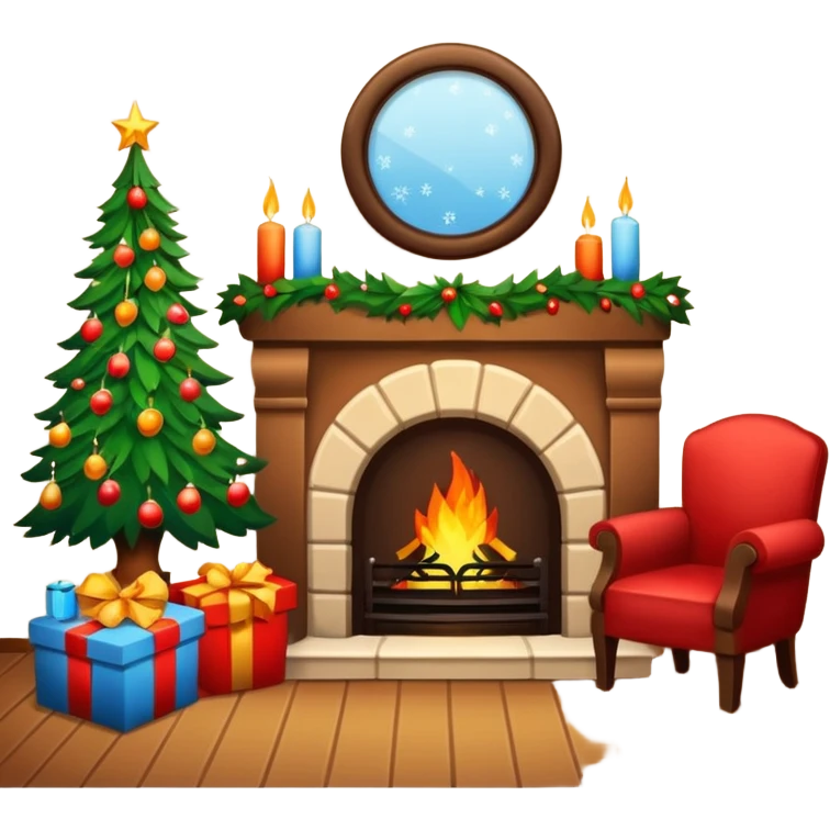 Cozy Christmas fireplace with decorations emoji