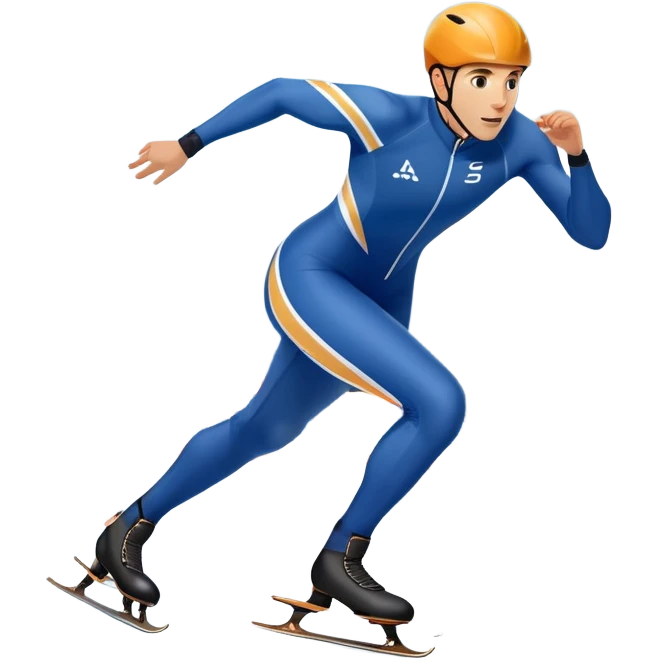 An icon showing a speed skater gliding on a professional oval ice track, captured in mid-motion with aerodynamic posture and sleek skates. The background features snowy mountains, flags, and a clear blue sky. Transparent background reflects the speed and elegance of the sport. emoji