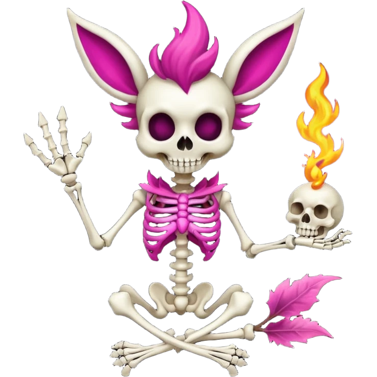 Magenta Skinny skeletal Skeleton-Flareon-fairy with a skull face emoji