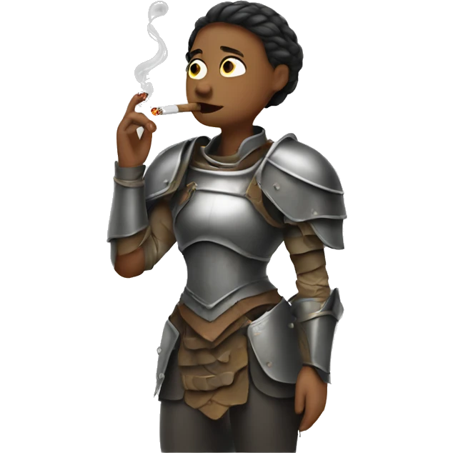Worried woman wearing armor smoking a cigarette emoji