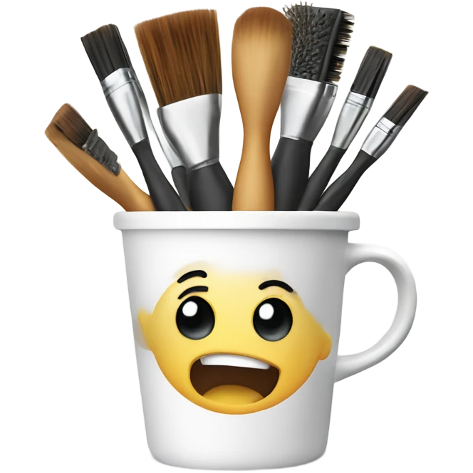 Realistic hair brushes in a white cup holder emoji