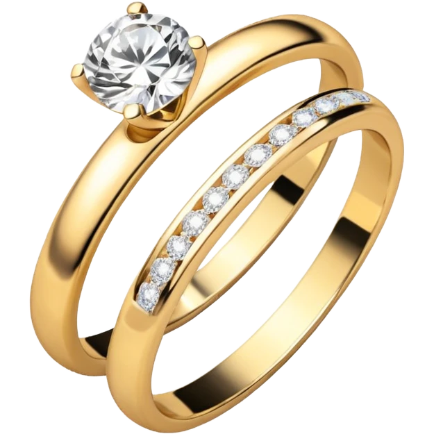 Two engagement rings entangled. One with diamond for girl other for boy just band no diamond emoji