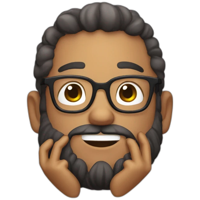 super cute men with spectacles and beard, victory sign memoji emoji