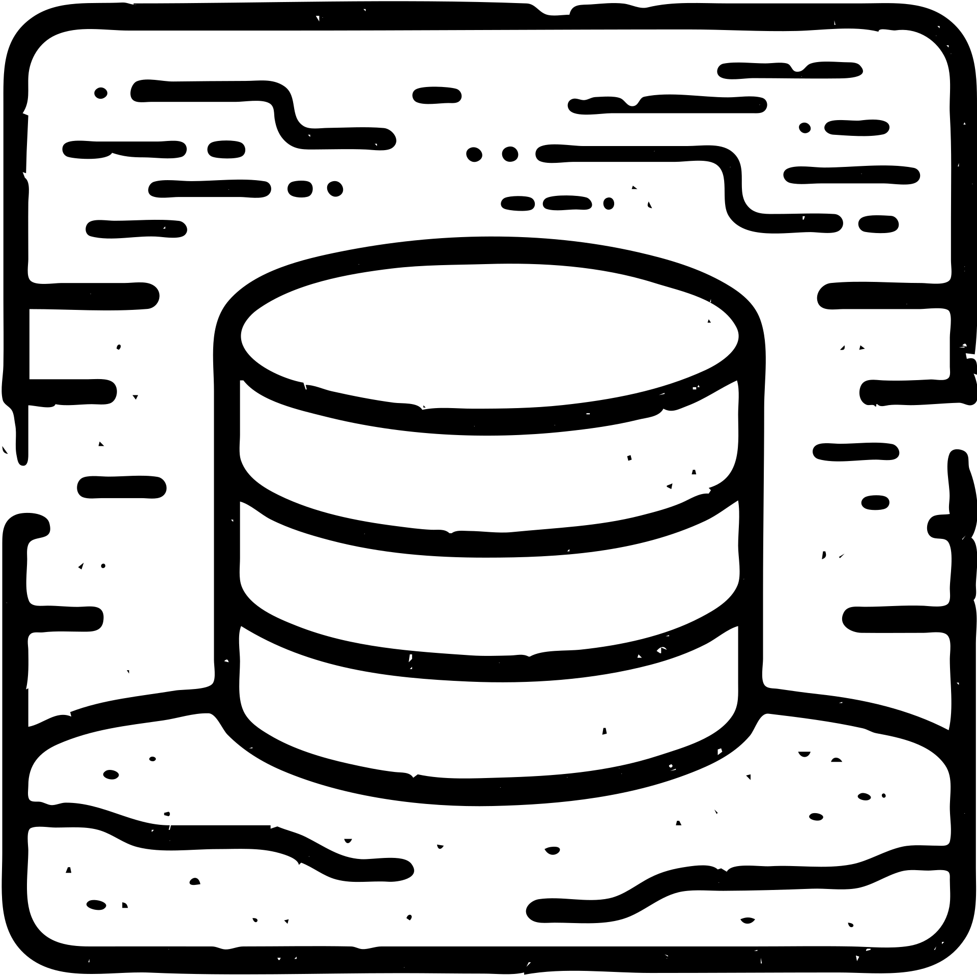 outlined icon of stacked database cylinders in a basement or underground setting with abstract data streams, worn and distressed effect, detailed icon emoji