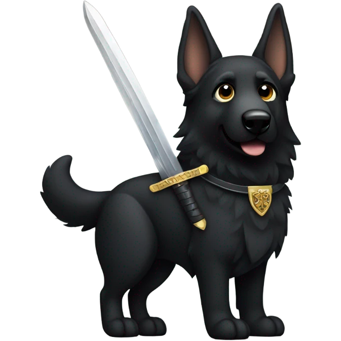 All black German shepherd with sword   emoji