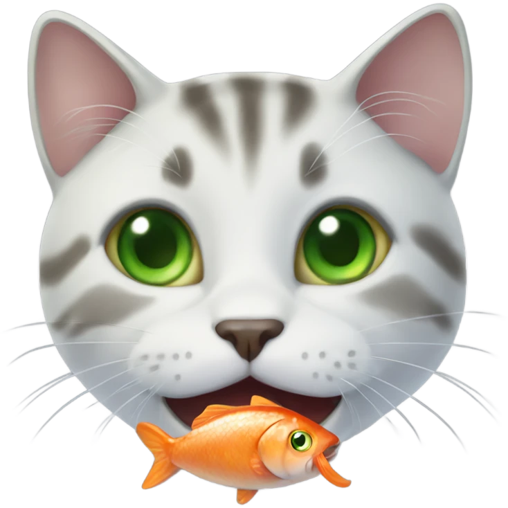Cat green eyes eating fish emoji