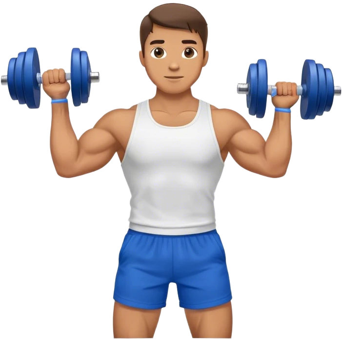 man with blue shorts doing side-lateral raise (T pose) with light dumbbells emoji