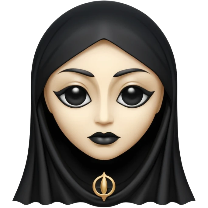Emoji style, gothic religious icon inspired by madonna imagery, single eye motif formed from black metal, draped metallic folds, high-fashion avant-garde aesthetic, heavy sculptural form, no glow, no neon, flat minimalist emoji, centered, transparent background emoji