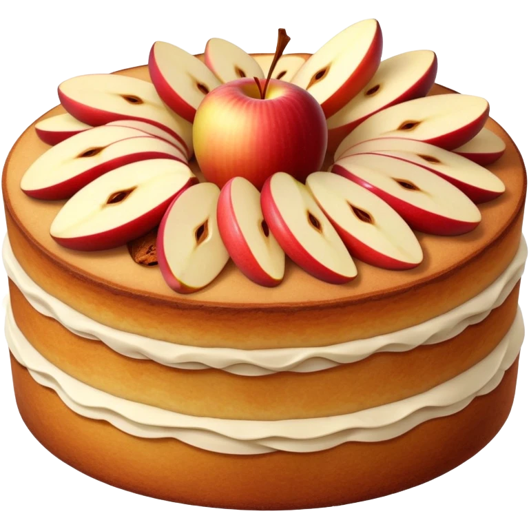 cinematic-realistic-apfelkuchen-cake-emoji,-depicted-as-a-classic-cake-with-cinnamon-and-thinly sliced apples on the top a few neatly spread out-rendered-with-soft-textures-and-warm,-inviting-lighting. emoji