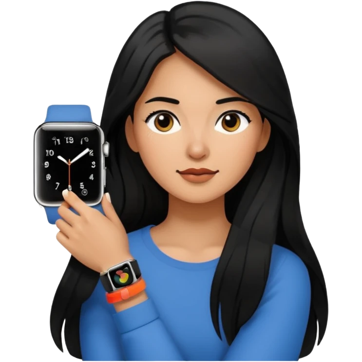 mujer cabello negro largo con apple watch en su muñeca emoji