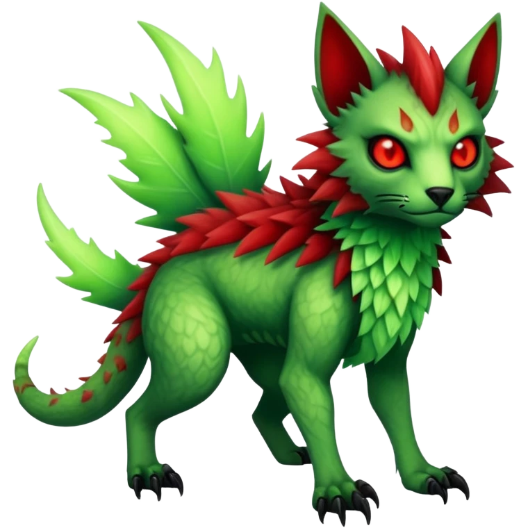 Cool Edgy Green Red ethereal badass punky Fionbri-Vernid-Trico-animal-creature full body emoji