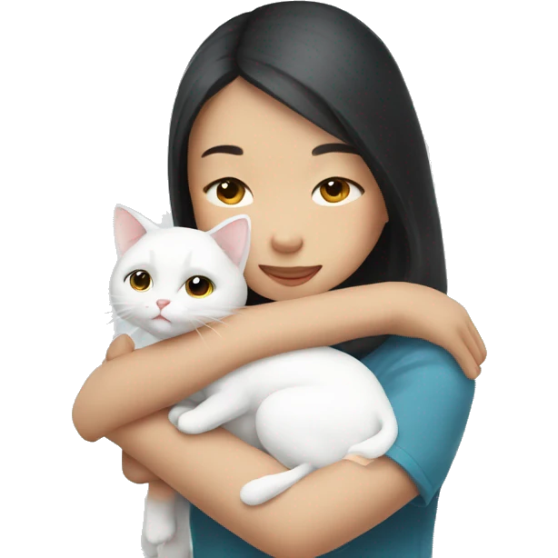 Thai girl hug white cat emoji