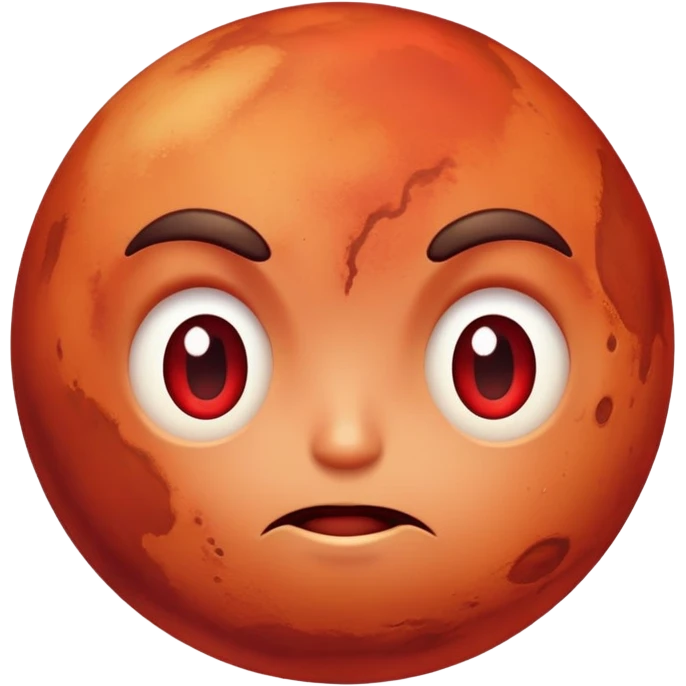 Mars planet with red surface and a hot sweating face with flushed cheeks emoji