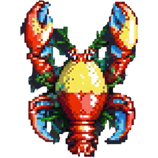 a lobster with a lemon on its back, pixel art style emoji