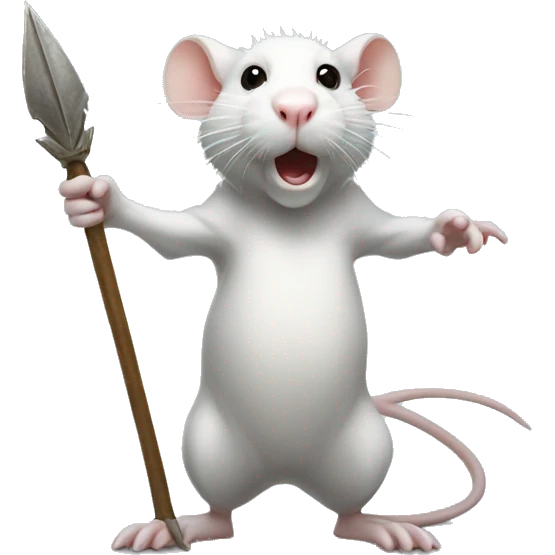 White rat holding spear standing up  emoji