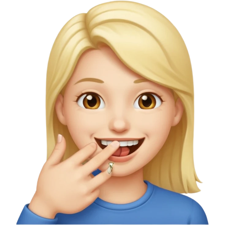 Un bonhomme qui mord son doigt en souriant emoji