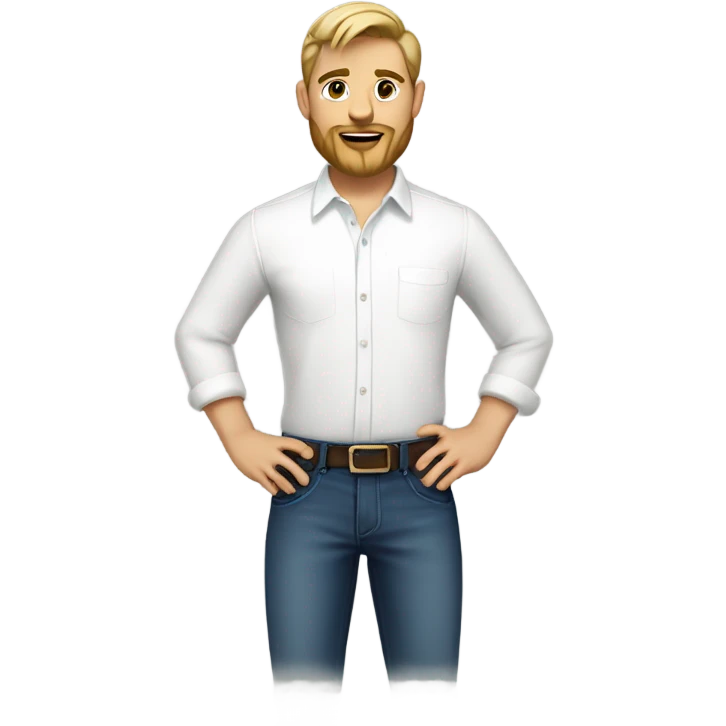english man, very short hair dark blonde, blonde medium length size full beard, in a smart white unbuttoned shirt. emoji