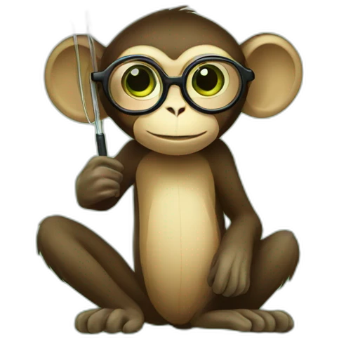 Monkey with glasses and green eyes and umbrella on tree emoji
