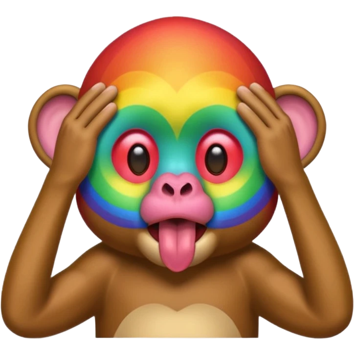 Rainbow monkey covering eyes with tongue sticking out  emoji