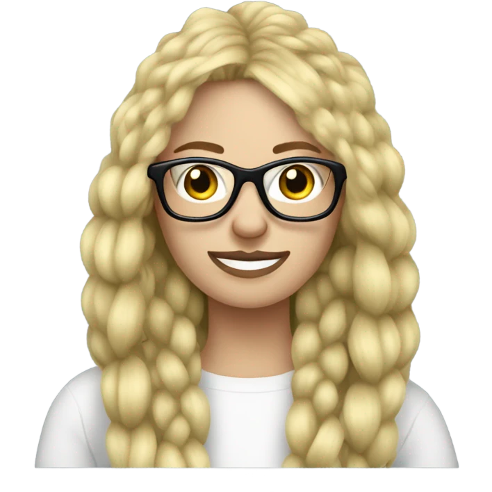 Long Blonde hair woman with big black glasses knitting socks  emoji