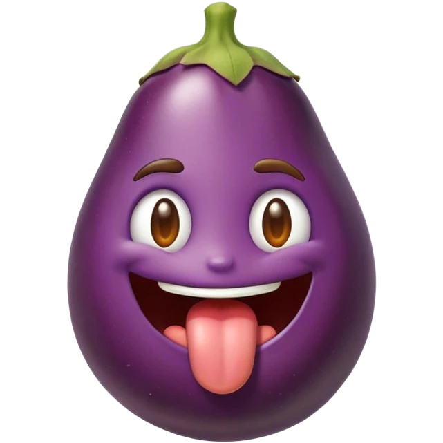 Emoji qui passe sa langue de droite à gauche avec une aubergine à coter de lui  emoji