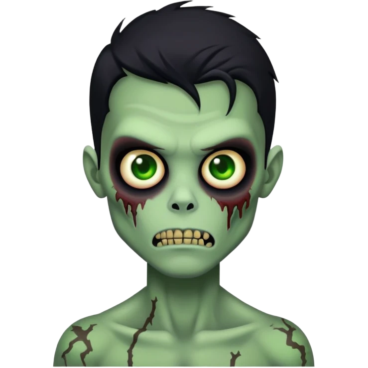 brunette zombie boy with horror green skin and long black hair emoji