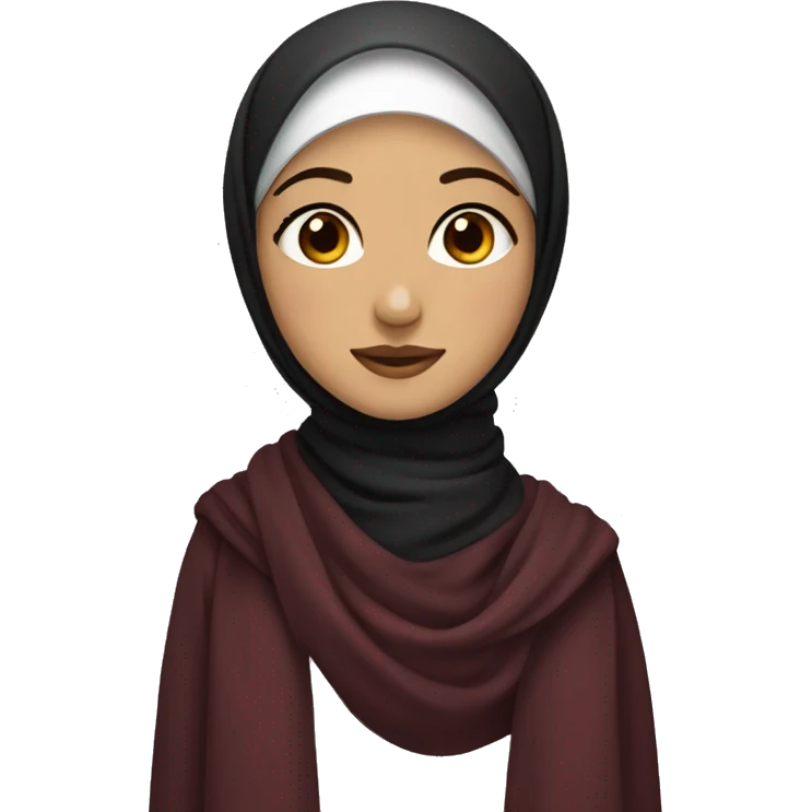a girl wearing dark red scarf as hijabi with brown eyes and long eyelashes emoji