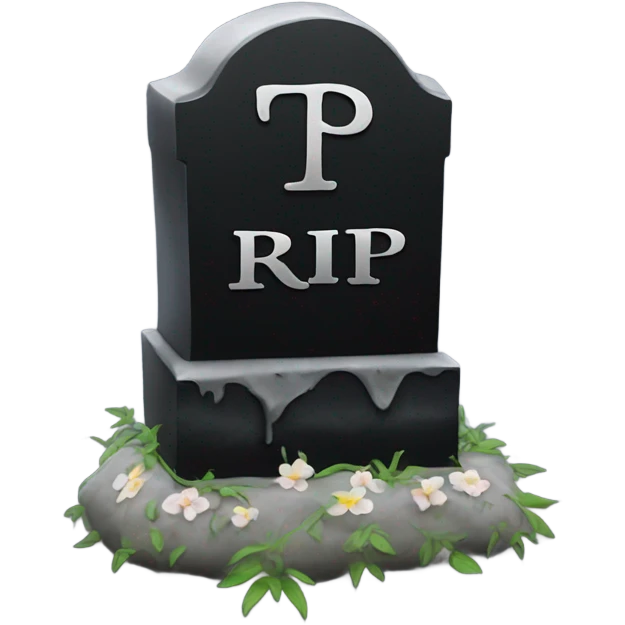 a black grave with the letters RIP on a silver  emoji