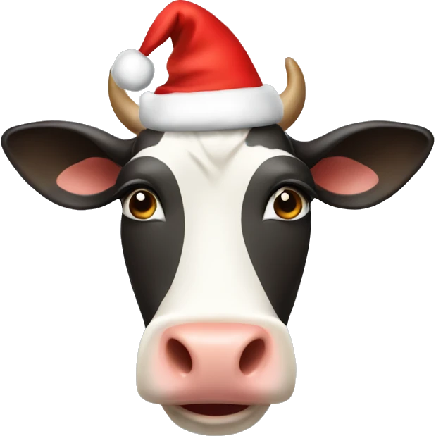 a happy cow with a christmas hat  emoji