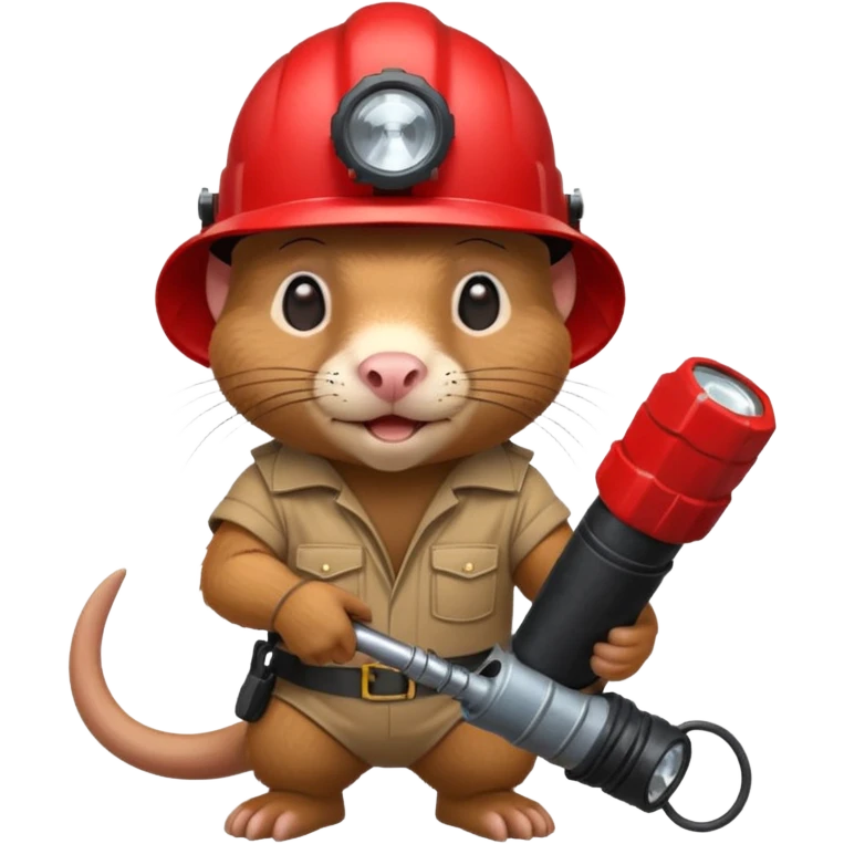 a mole rat with ore drill, red helmet, headlamp emoji