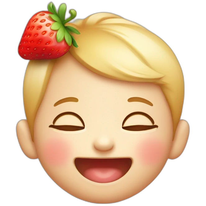 Smiling cute Baby face with eyes closed with a strawberry on top of the head emoji
