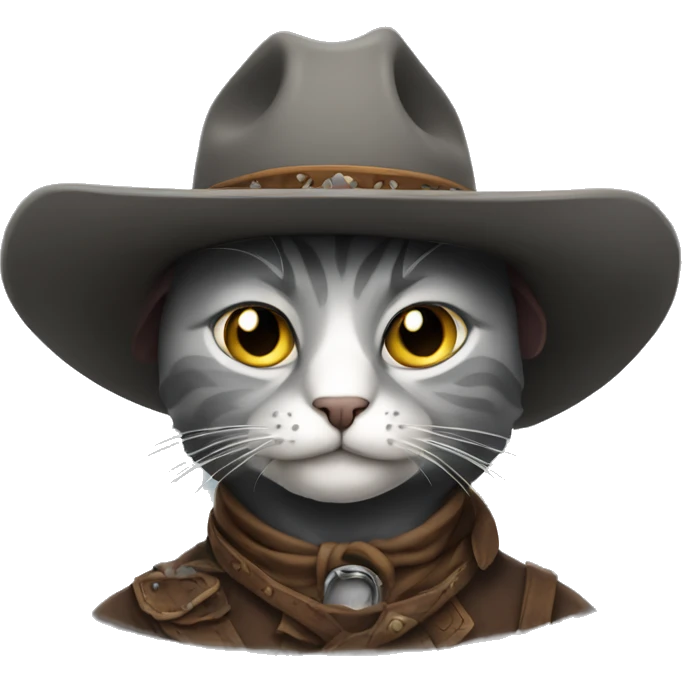 gray cat dressed like an old west outlaw emoji