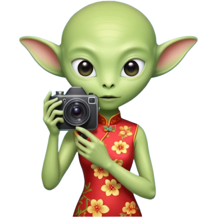 cheongsam ancient alien with camera emoji