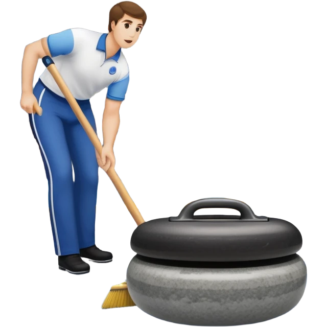 An icon showing a detailed close-up of a curling stone sliding across the ice, with a broom in motion beside it. The background features an indoor stadium with cheering spectators on the stands. Transparent background captures the strategy and focus of curling. emoji