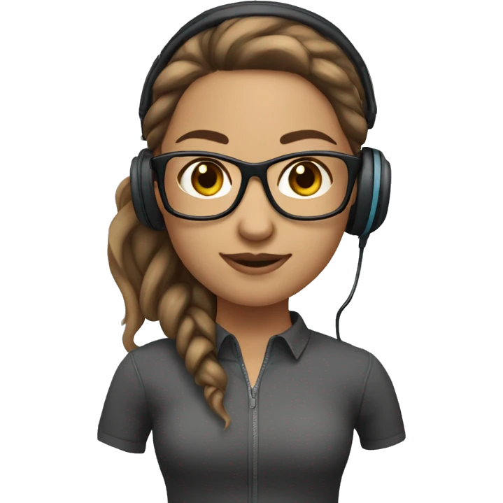 Light skin that brown hair in a pony tail Girl with glasses and headset emoji