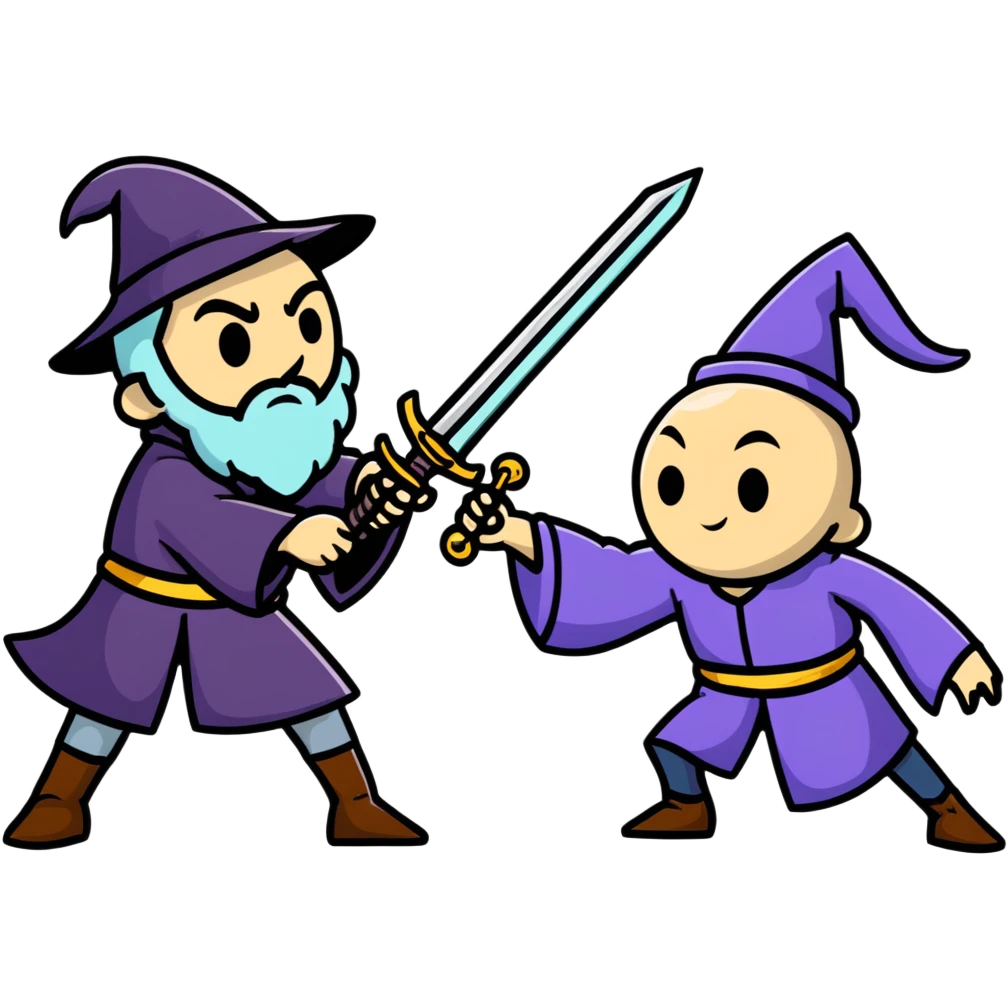 wizard and brain in a sword duel emoji