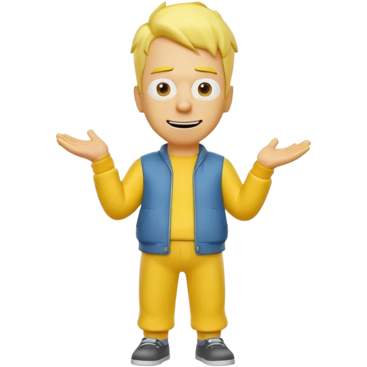 A 3D cartoon male character entirely in yellow, including skin, hair, and clothing, standing confidently, cheerful expression, full-body Memoji-style render with smooth shading, matching the Simpsons style. emoji
