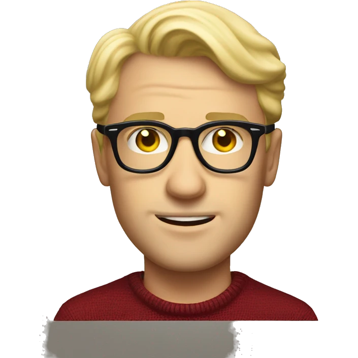 blond man confident persol glasses dark red pullover emoji