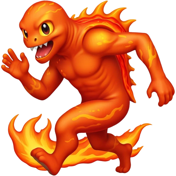 a fast lava creature with no arms running and being hot emoji