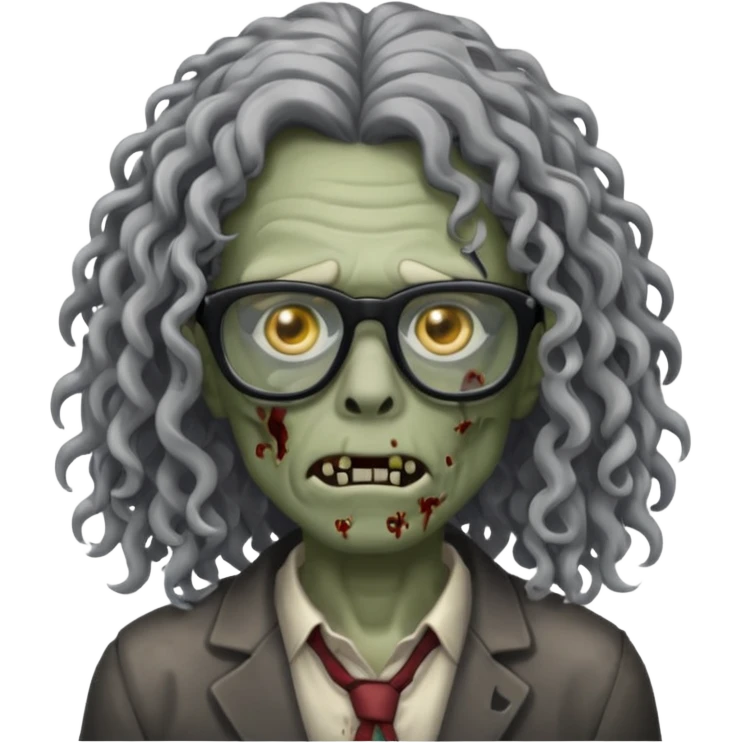 Zombie with long curly hair and black glasses  emoji