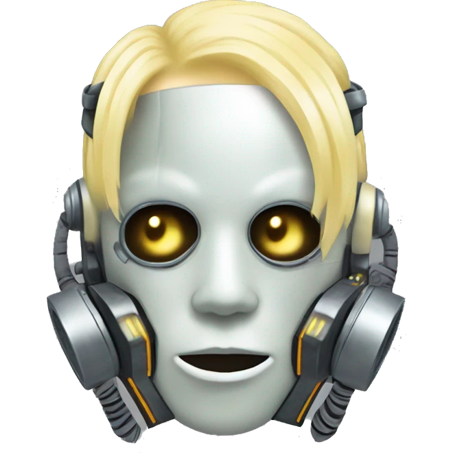 Pastel light yellow hair cyborg with silver respirator mask and circuits emoji