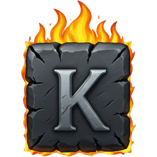burning coal square with letter K on it emoji