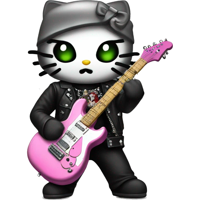 hello kitty as a heavy metal fan emoji