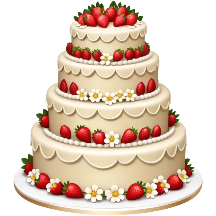 Elegant, elaborate, realistic cake with flowers and fresh strawberries emoji