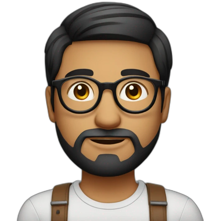 indian guy with round glasses with fair skin with straight hair with round fully circular glasses black eyes black hair with very short beard emoji