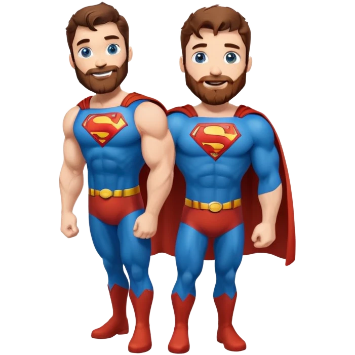 Full body Adult size Superman Blue Eyes Scruffy Redish Brownish Beard Muscle happy emoji