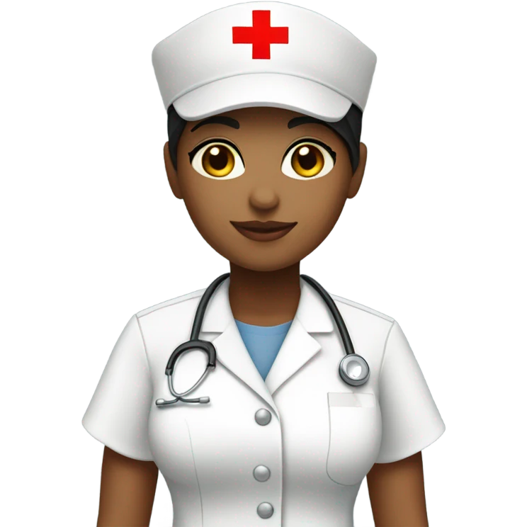 short black hair female nurse with red cross sign hat yellow skin tone emoji