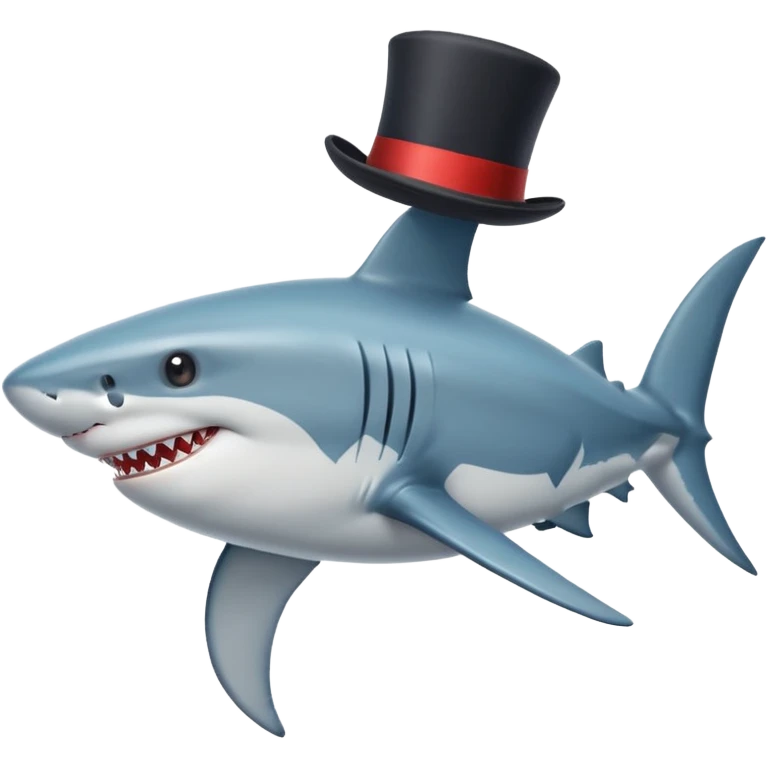 Shark with billionaire's top hat Side view, body turned diagonally to the right, clean white background emoji