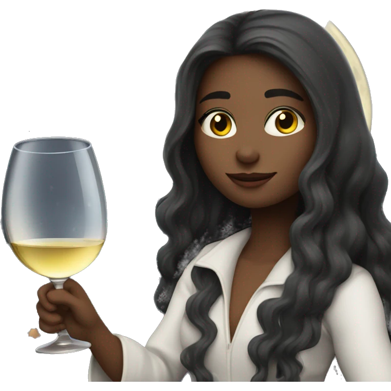 Long-haired Brunette Girl on the moon with wineglass in hand emoji